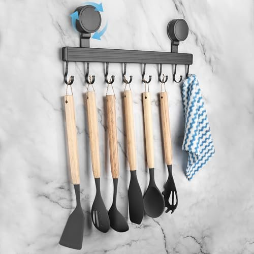 Rzspher Barre Cuisine Ustensile, 40CM Support Ustensiles Cuisine mural, Avec 8 Crochets Barre de Cuisine Support d'ustensile de Cuisine pour Cuisine, Salle de Bain, Salon