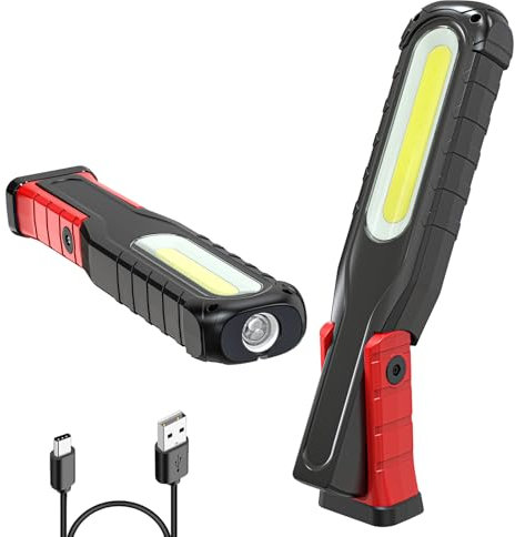AuRiver Lampada da lavoro a LED, batteria da 6000 mAh, torcia LED con funzione girevole, base magnetica e gancio, 5 modalità COB per riparazione auto, officina, campeggio, emergenza
