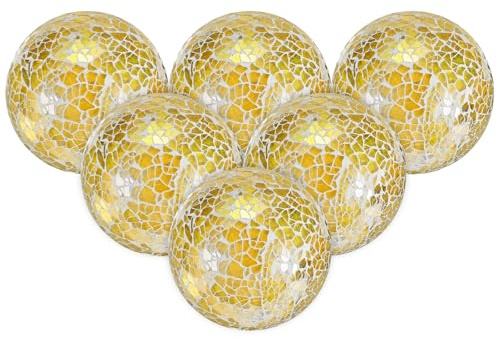 M METERXITY 6-Pack Decorative Ball for Bowls, 2.4 Inch Mosaic Glass Balls Decorative Glass Orbs for Home Decor/Dining Tables/Wedding Party/Coffee Table/Centerpiece Decor [Yellow]