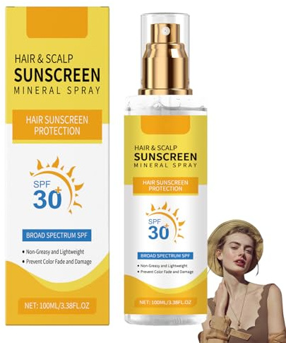 Hair & Scalp Sunscreen Spray SPF 30, Scalp Sun Protection Spray Non-Greasy Waterproof Anti-Fade Moisturizing, UV Hair Protector Spray for Beach, Swimming, Hiking Essentials, 100ml