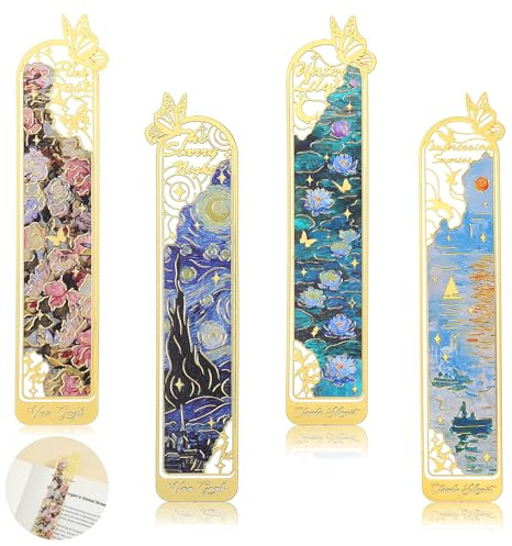 Tyqour Lot de 4 marque-pages en métal pour lire les femmes, marque-pages creux de style peinture à l'huile vintage, marque-pages, cadeau pour les amateurs de livres, écrivains, enseignants, étudiants