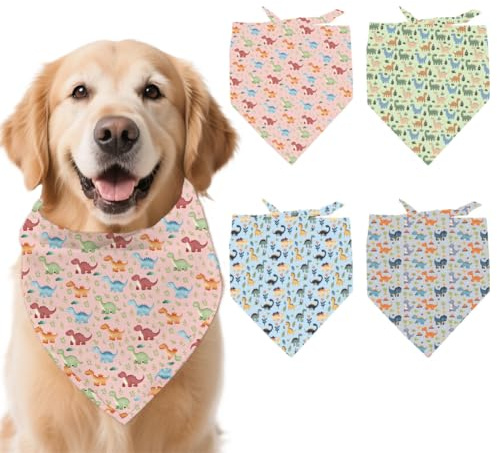 arricraft 4 Pcs Polyester Pet Bandanas, Dinosaur Pattern Dog Scarf Washable Triangle Fabric Pet Bandanas for Small Medium Large Cat and Dog Clothing Accessories 26.7x18.9 Inch