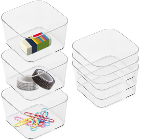6 Stück Schubladen Organizer,Schminktisch Organizer Transparent Aufbewahrungsbox Keiner Deckel Kunststoffbox für Schreibtisch Büro Küchen Bad,8,5x8,5x5 cm
