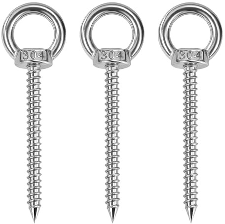 Anillos De Elevación M10 x 150mm, Tornillo con Argolla De Acero Inoxidable, Anillo Ojo Perno Plateado, Ringschraube para Hamacas, Toldos, Sillas Colgantes, Mecedoras, Cables Fijos (3 Piezas)