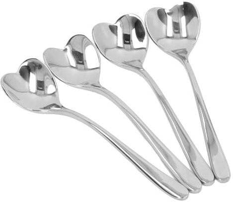 OEBUAFI 4 Cucchiaini da caffè in Acciaio Inox per Mescolare Dessert con Manico a Forma di Cuore per Mescolare la Crema di Zucchero e tè