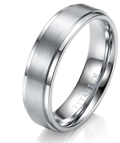 Jstyle Titanium Wedding Band Ring for Men and Women 6mm Comfort Fit, Matte Brushed Finish Polished Edge, Silver Engagement Promise Anniversary Ring Size 10