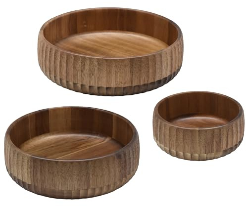 Zoha Akazienholz Schüssel Set 3teilig - Salatschüssel Holz groß, Holzschüssel für Salat und Servieren, Bowl und Schale aus Holz, natürliche Holzschalen Set für Essen