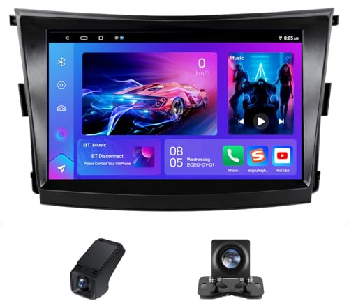 Android Autoradio per SsangYong Tivoli 2015-2019 Carplay Android Auto Wireless,9 Pollici Touch Screen Auto Stereo 2 Din GPS Navigazione/Bluetooth Radio FM Schermo Retrocamera(X2)