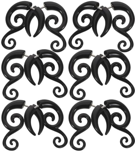 Healvian 6 Pares Pendientes Espiral de Acrílico Falsos Plug Caracol Punk Asimétricos Tapers Studs Cómodos Hipoalergénicos para Fiesta Festival Uso Diario