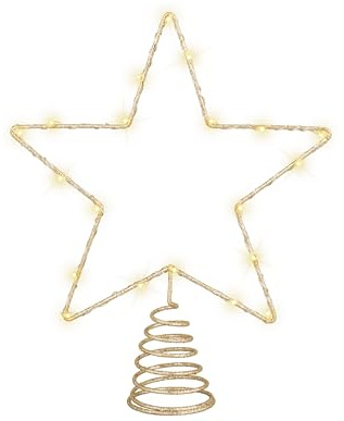 LED Christbaumspitze Stern mit Timer 27cm Metall - Beleuchtete Weihnachtsbaumspitze mit Spiralhalterung - Sternspitze Aufstecker für den Weihnachtsbaum - Christbaumschmuck & Weihnachtsbaumschmuck