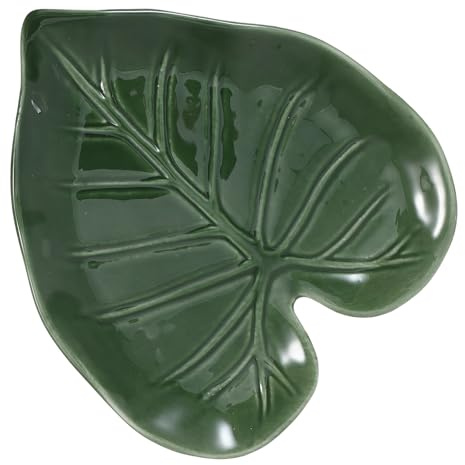 GRIRIW Supporto Cucchiaio in Ceramica Resistente al Calore Poggiamestolo Forma di Foglia di Monstera Verde Porta Utensili da Cucina e Porta Tisane Lavabile e Durevole per Piano Cucina