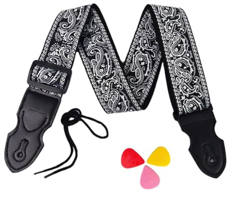 COYUN Sangle Guitare, Sangle En Jacquard Avec 3 Le Médiator,Sangle Guitare Acoustique,Guitar Strap Réglable Brodé Jacquard Styles Vintage En Vedette,Pour Guitare Acoustique/Électrique Ou Basse/Ukulele