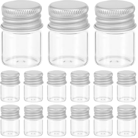 Angoily Mini Botellas de Vidrio Transparentes 5 Ml Tapón de Rosca de Aluminio Plateado, 100 Unidades, Frascos Pequeños Herméticos para Aceites Esenciales, Manualidades, Decoración