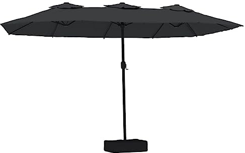 Parasol de plage, double, noir, 449 x 265 cm, pour jardin, terrasse, arrière-cour, piscine et plage