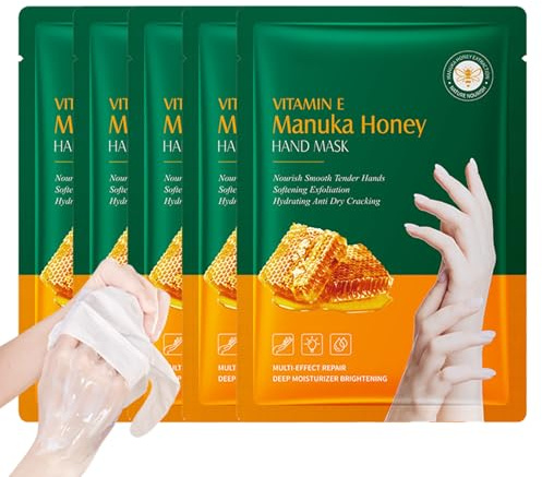 5 Pairs Hand Mask Gloves for Dry Hands, Nourishing Moisturising Gloves with Honey, Collagen & Vitamins for Hydrating & Softening Care