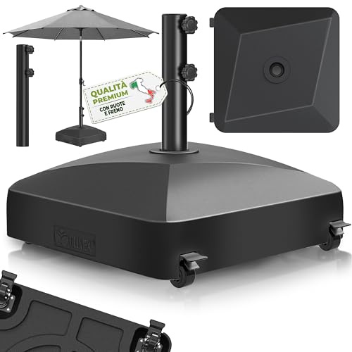 tillvex® Sonnenschirmständer GRAVIA mit Rollen & Bremsen | Schirmständer befüllbar 37 Liter / 56 kg | Schirmgewicht Sonnenschirm & Marktschirm Ø 1,8-3,7m | Wetterfest & UV-beständig