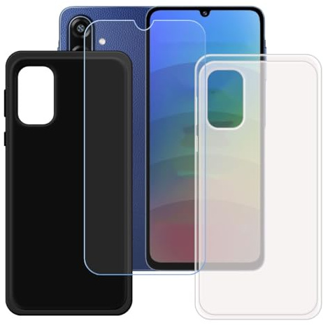 BMPNLSZ Funda (6,7) Screen Protector, Negro + Translúcido Suave Silicona TPU Canica Carcasa Caso Case + Cristal Templado Film Vidrio