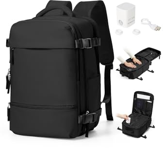 BJLFS Vakuum Rucksack Handgepäck Airbag mit Pumpe Ryanair Wizzair 40x30x20 | Handgepäck 40x30x20 Ryanair Wizzair Vakuum Reiserucksack Damen Groß Carry On Backpack Laptop Rucksack 16 Zoll Herren