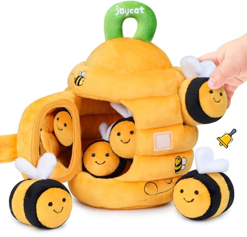 JoyCat Juguetes Bebes 6-12 Meses - Juguetes de Peluche de Abeja con Colmena, Sonajeros, Arrugas, Espejo - Juguetes Sensoriales Montessori para Bebes, Regalo Bebe 1 año