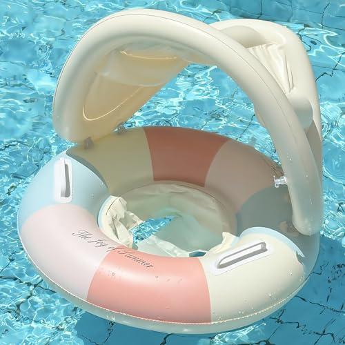Schwimmring Baby mit Abnehmbarem Sonnendach, Baby Float ab 1 bis 3 Jahre, Schwimmsitz Kleinkinder, Sicherer Schwimmhilfe Kinder, Aufblasbare Schwimmen Float für Pool,Blue