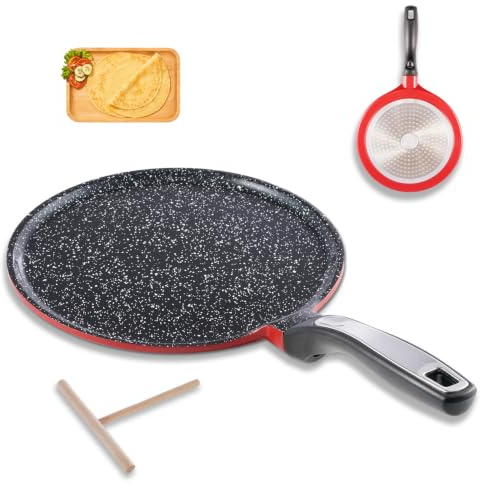 Sartén para Crepes de 28 cm para Inducción con Esparcidor de Masa de Madera