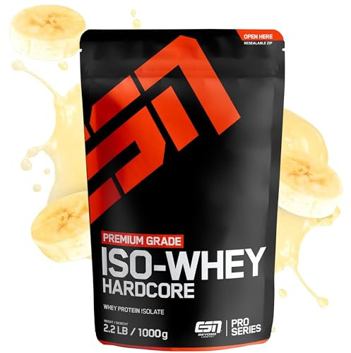 ESN IsoWhey Hardcore Proteinpulver, Banana, 1 kg, bis zu 26 g Protein pro Portion, made in Germany