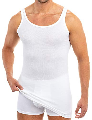 HERMKO 3007 3-Pack Extra-Long (Approx. 10 cm+) Men's Tank top Vest in 100% bio-Cotton, Size:XX-Large, Colour:White