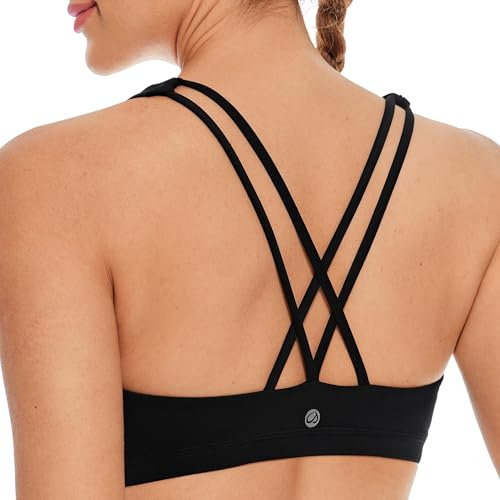 CRZ YOGA Donna Imbottito Reggiseno Sportivo Yoga Spalline Incrociate Top Senza Ferretto Nero M