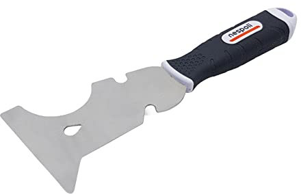 Nespoli Espátula Rascador Multiusos, Multifuncion, Lámina de Acero Inox, con Mango Ergonómico, Puede Sacar Clavos, Limpiar Rodillos, Rascar, Cortar