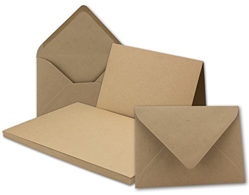 40x Faltkarten Set mit Briefumschlägen DIN A6 / C6 - Sandbraun (Kraftpapier Braun) - 14,8 x 10,5 cm - Doppelkarten Set - Serie FarbenFroh