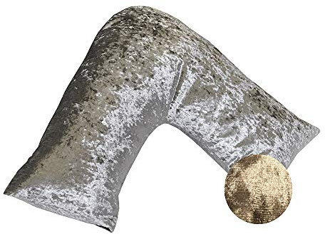 Lancashire Bedding V Shaped Pillows - Pack of 1 - Luxury Crushed Velvet V Pillow with Cover - Pregnancy Back Support Pillow for Neck and Shoulder Pain Relief - Machine washable & Cotton - Champagne
