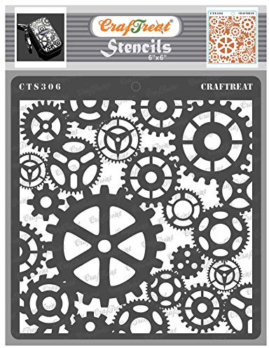 CrafTreat Craft Steampunk Stencils - Gears Stencil (15 cm x 15 cm) Reusable Stencils for Painting on Wood, Canvas, Paper, Fabric, Floor, Wall and Tiles DIY Art and Craft Stencils