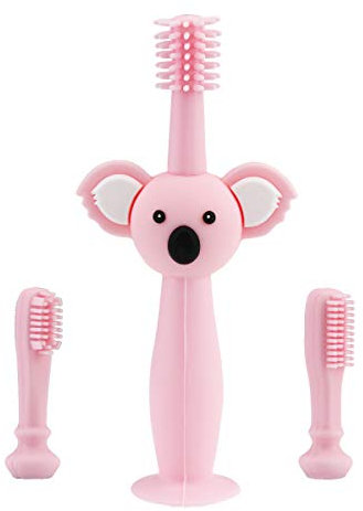 Vicloon Spazzolini da Denti per Bambini, Baby Spazzolino Massaggiagengive da Denti, 360° Silicone Morbido con Design Carino Koala, Dentizione Cure Orali per Bambini da 0 a 3 Anni (3 Pezzi), Rosa