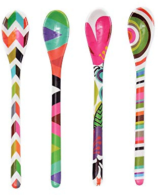 French Bull Melamine Assorted, Tablespoon, Spoon, Set of 4 for Coffee, Milk Powder, Seed, Spices, Ice Cream, Yogurt, Stirring, Mixing, Sugar, 7 Dessert (Multi)