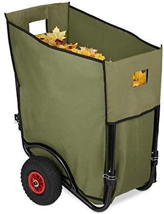Relaxdays Laubwagen, großer Gartentrolley, klappbare Laubkarre für den Garten, 2 Luftreifen, Laubsack 160 Liter, grün, 98 x 57.5 x 66 cm