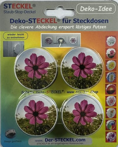 Steckel Deko DS-111 dekorative Steckdosen Abdeckung Staubschutz Deckel Steckdosendeckel Abdeckung für saubere Schuko-Steckdosen Leisten Mehrfachsteckdosen Spritzschutz Design (Blume rot)