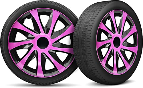 Radkappen 15 Zoll Radzierblenden 4er Set passend für alle Stahlfelgen - Einstellbarer Sicherungsring - Schwarz Rosa Pink