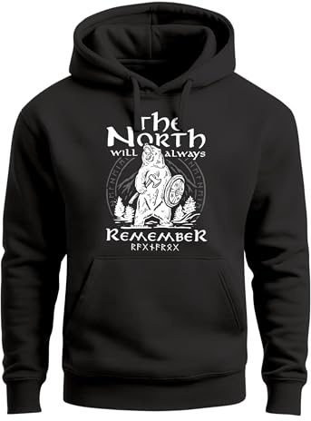 Neverless® Hoodie Herren Bär Wiking Adventure Runen the North Natur Print Aufdruck Fashion Streetstyle