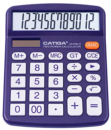 CATIGA Tischrechner 12-stelliger mit großem LCD-Display, sensitiven Tasten, Solar und Batteriebetrieb, Kompakt, leistungsstark und vielseitig, Standardfunktion für Büro, Haus, Schule, CD-2786