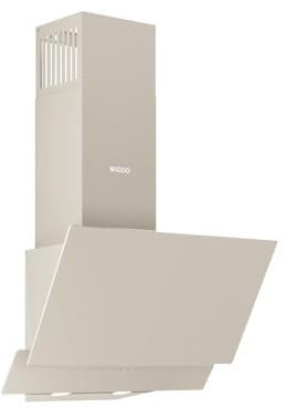 Wiggo Dunstabzugshaube 50cm kopffrei I Abluft Umluft Dunstabzug 300m³/h - LED Touch-Display 3 Stufen I Schräghaube inkl. Fettfilter & 2x Kohlefilter I Abzugshaube mit 2 teiliger Glasfront creme