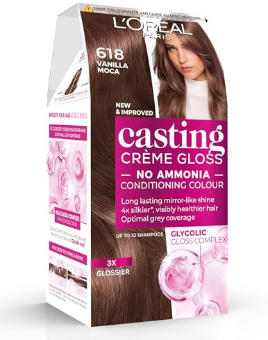 Casting Crème Gloss 618 Vanilla Mocha: This no-ammonia, semi-permanent hair colour lasts 32 washes. Enjoy up to 3x glossier, 4x silkier, visibly healthier hair with a warm vanilla mocha shade.