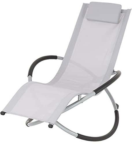 ECD Germany Schaukelliege klappbar Hellgrau mit Kopfstütze Stahlrahmen wetterfest atmungsaktiv ergonomische Relaxsessel Sonnenliege Gartenliege Liegestuhl Relaxliege Schwingliege für Garten/Terrasse