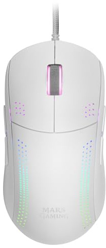 Mars Gaming MMPRO, Ratón Gaming Profesional RGB 32000 dpi, Sensor PixArt 3335PRO, Ambidiestro con Botones Laterales Extraíbles, Switches Mecánicos Kailh, Ultraligero 70g, Software, Blanco