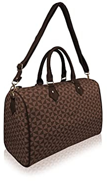 Quenchy London Reisetasche für Wochenende und Übernachtungen – mittlere Größe – Ideales Damen-Trainingsset – Handgepäck Kabinengepäck QL216M, Brown Geo, M