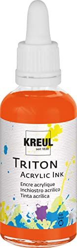 KREUL 17402 - Triton Acrylic Ink, Echtorange, 50 ml Glas mit Pipette zum Dosieren und Aufrühren, hohe Farbintensität, seidenmatt auftrocknend, für Leinwand und Papier
