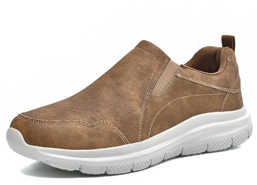 Puxowe Hommes Slip on Chaussures Cuir Plat Sneaker Outdoor Fitness Sports Été Mocassins Shoes Léger Loisirs Chaussures Marron Rouge EU 40