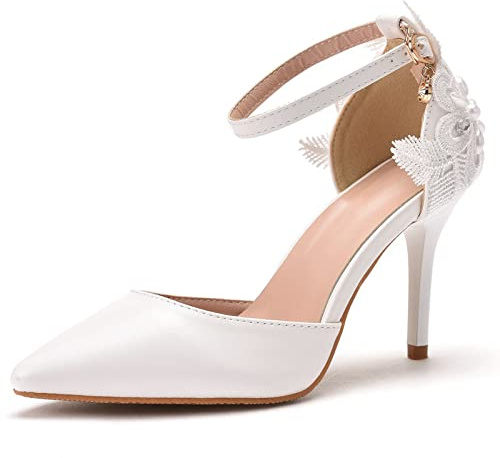 Scarpe da Sposa da Donna, Sandali a Spillo con Temperamento a Punta, Scarpe da Damigella d'Onore, per Matrimoni, Feste, Balli, Scene di Alto Livello,Bianca,38 EU