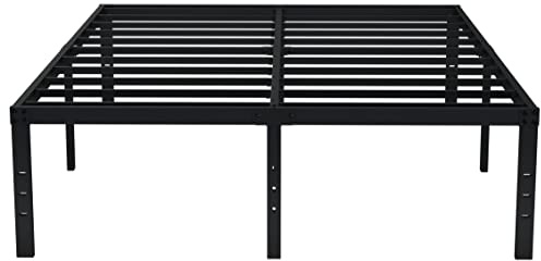 EMODA Queen Bed Frame No Box Spring Needed 18 Inch Heavy Duty Metal Tall Platform Bed Frame Queen Size with Large Storage Space, Easy Assembly, Black