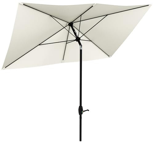 Outsunny Ombrelloni da Esterno 2x3 m con Apertura a Manovella e Inclinazione Regolabile, Ombrellone Rettangolare da Giardino in Alluminio, UV 50+, Beige