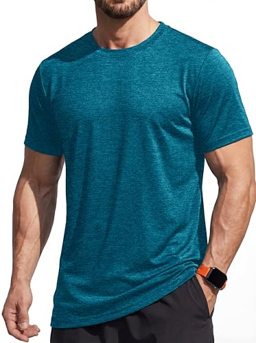 MAGCOMSEN Sporttröja för män, ventilerande löpartröja, lätt träningströja, funktionell tröja, vandringströja, sommar, kortärmad t-shirt för män, Påfågelsblå, 3XL